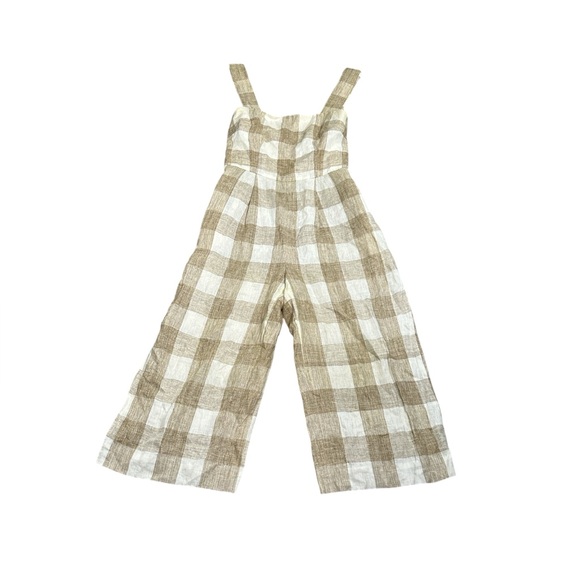 Gal meets glam Linen Plaid wide leg Sleeveless jumpsuit in Brown Cream size s - Picture 4 of 12